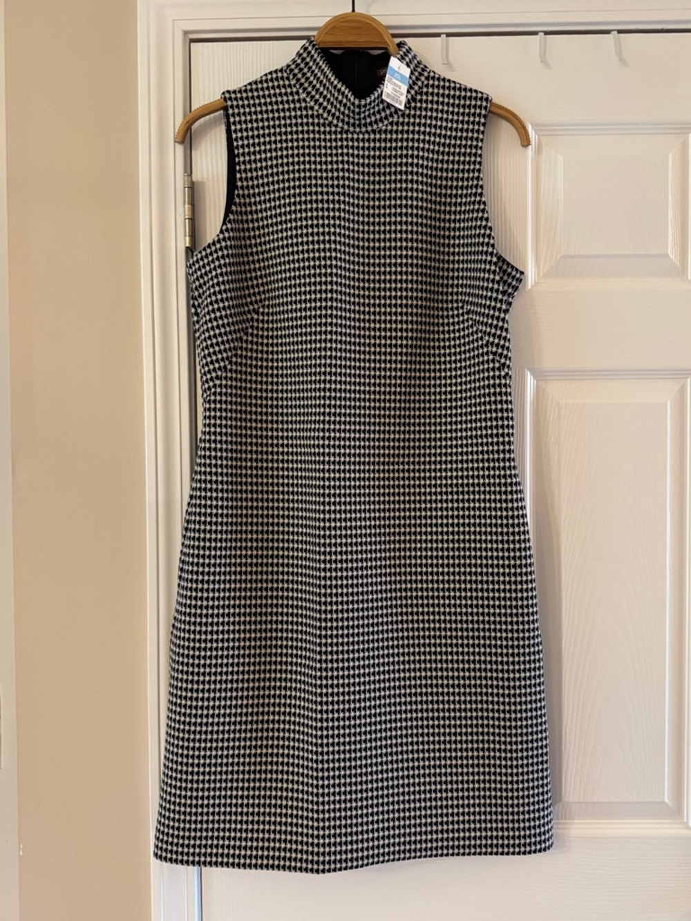 J. McLaughlin Black & White Houndstooth Mock Neck Mini Dress